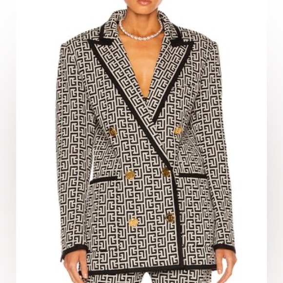 Balmain Jackets & Blazers - Balmain Black & White Geometric Double-Breasted Blazer